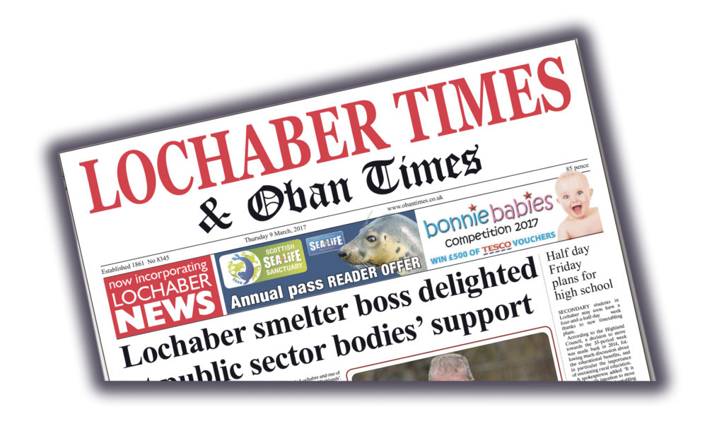 Newspapers like the Lochaber Times, pictured, need rates relief says local MSP Donald Cameron. Lochaber-Times-Front-Pg-pic.jpg