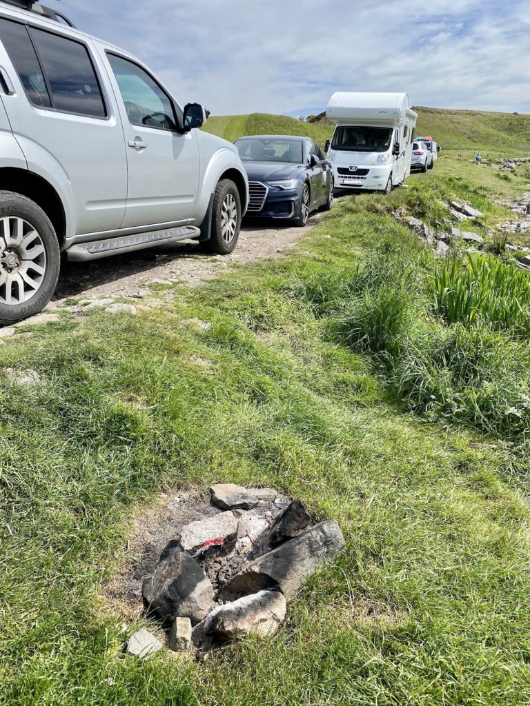 The remains of one of the numerous fires lit by people at Arisiag beaches on the May bank holiday weekend and which contributed to local nursery youngsters missing out on a walk. Photograph: Hope Blamire. NO F24 Arisaig beach fire