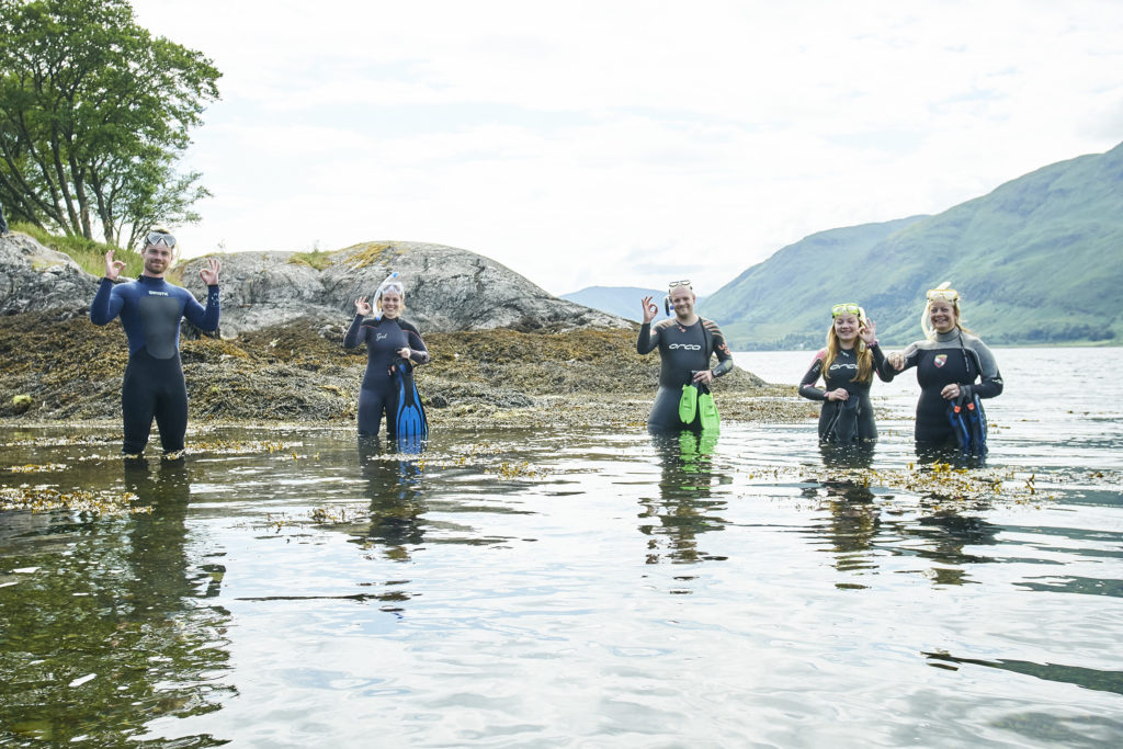 Local MSP Kate Forbes, second from left, gets ready to explore one of the marine sites listed on the new Lochaber Snorkel Trail. NO F29 snorkel 02