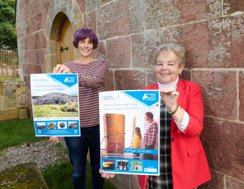 Chairperson of The Highland Council’s Economy and Infrastructure Committee, Councillor Trish Robertson, right, joins council archaeologist Kirsty Cameron to launch the 2021 Highland Archaeology Festival. Photograph: Ewen Weatherspoon. NO F39 archaeology festival