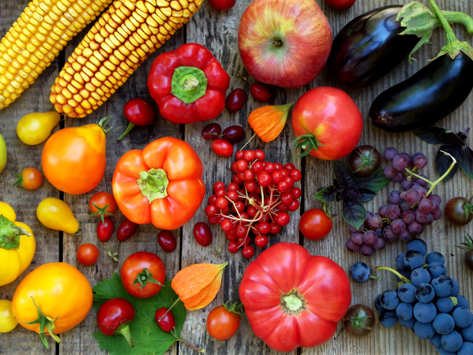 Fruit and veg orange, red, purple fruits and vegetables