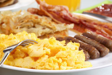 Stock image of hearty breakfast, focus on foreground. food for thought