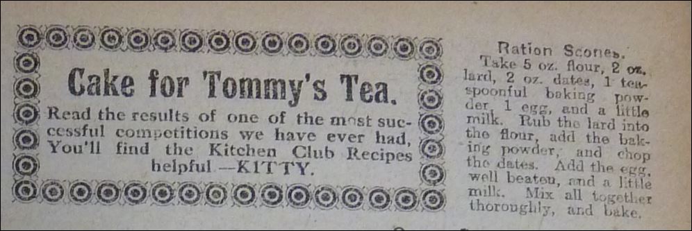 Ration Scones recipe from "The People's Friend" January 7, 1918