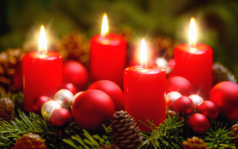 Advent wreath with lit candles