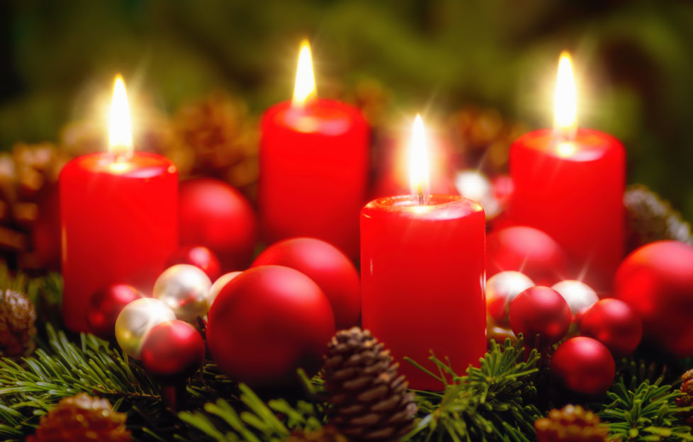Advent wreath with lit candles
