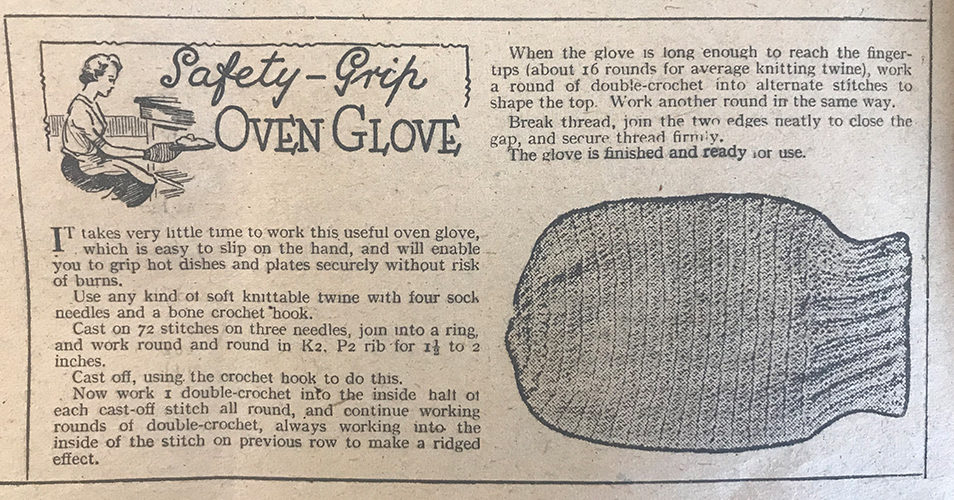 The People's Friend archive scan of oven glove knitting instruction