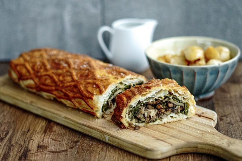 Mushroom, lentil and spinach wellington