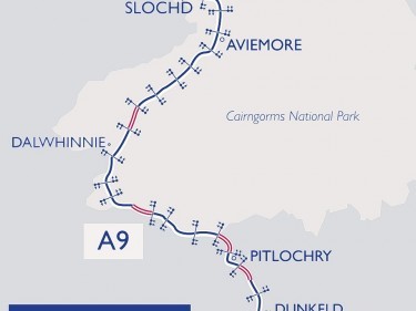 Map of the average speed cameras along the A9
