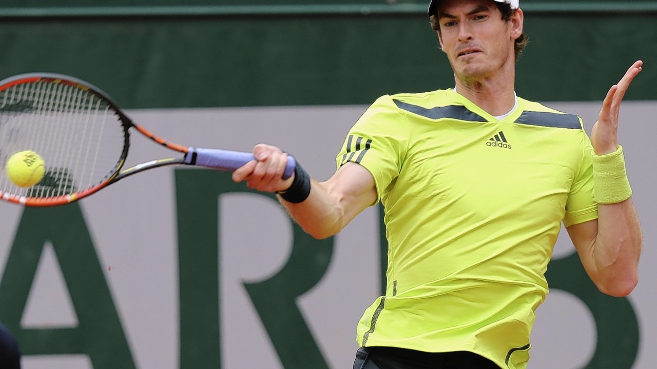 Britain's Andy Murray returns the ball to Kazakhstan's Andrey Golubev during the first round match of  the French Open tennis tournament at the Roland Garros stadium, in Paris, France