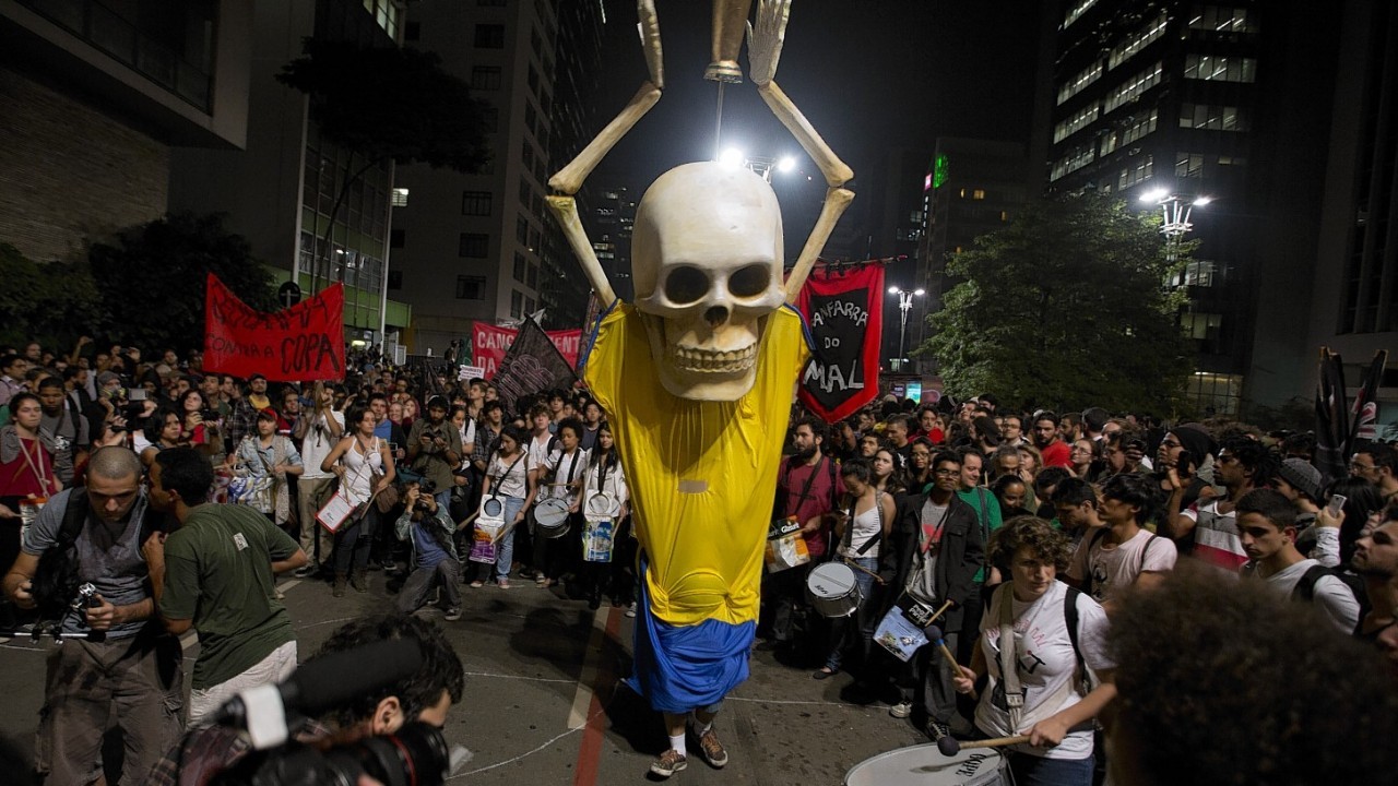 Hundreds of demonstrators protest against money spent on the World Cup preparations in Sao Paulo, Brazil,