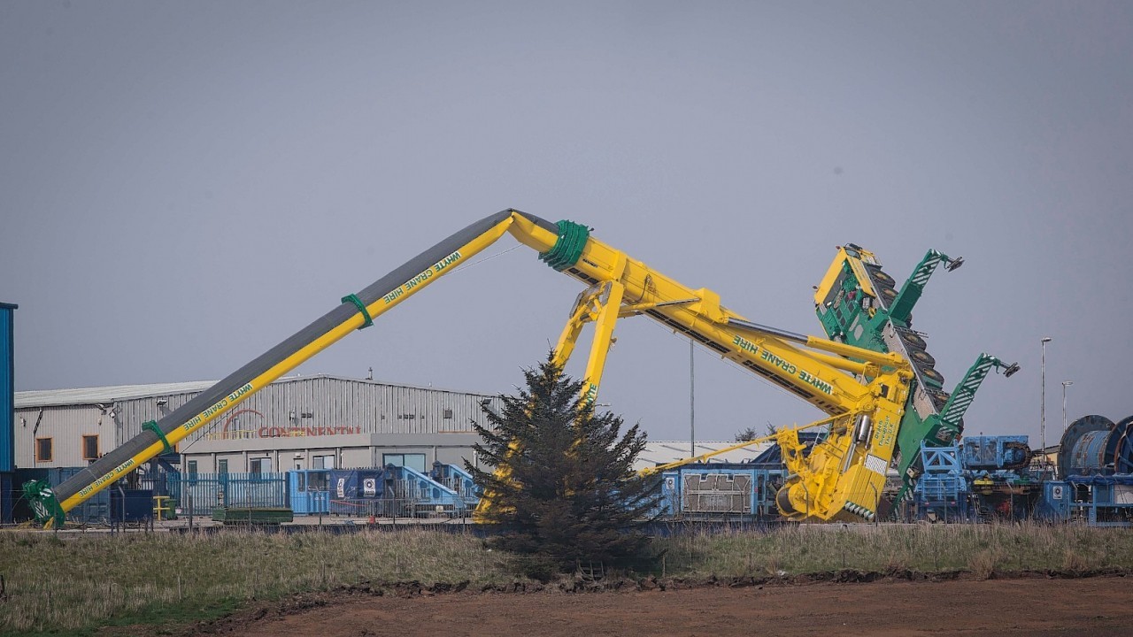 The collapsed Crane at Peterhead's Dales Industrial Estate