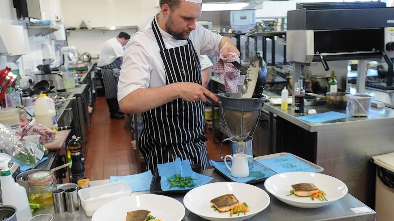 Grampian Chef of The Year - competitors cook at Aberdeen College Gallowgate Campus in Aberdeen. Chef Miles Craven in Action.
