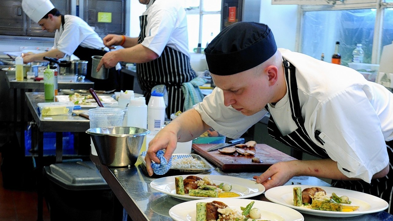 Grampian Chef of The Year - competitors cook at Aberdeen College Gallowgate Campus in Aberdeen. Chef Dariusz Boczek in action