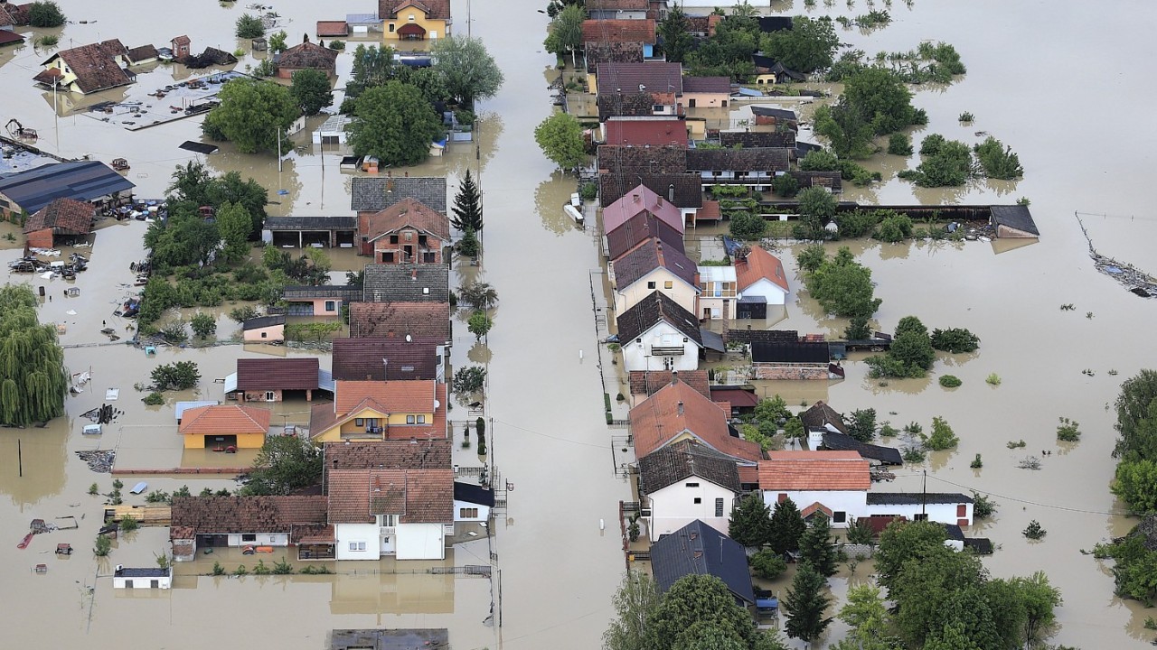 Flooding waters cover  the village of Gunja, eastern Croatia. Three months' worth of rain fell on the Balkan region in three days, producing the worst floods since rainfall measurements began 120 years ago