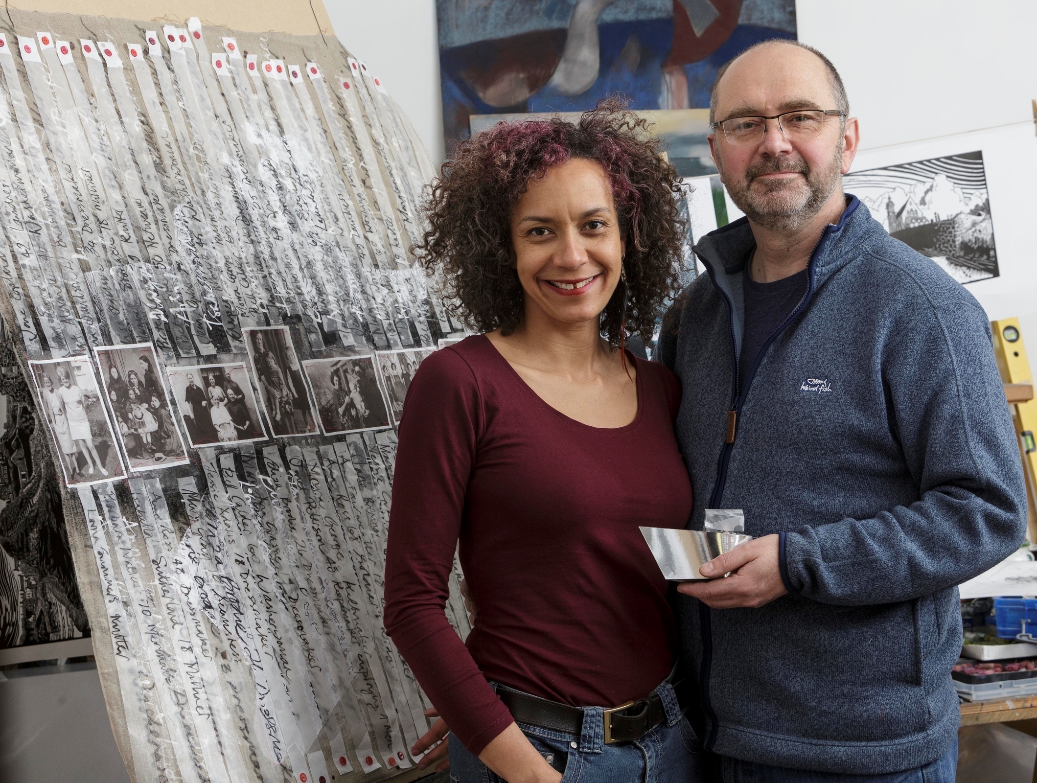 Bryan and Carla Angus with part of their Ebb and Flow project for Portsoy Boat Festival
