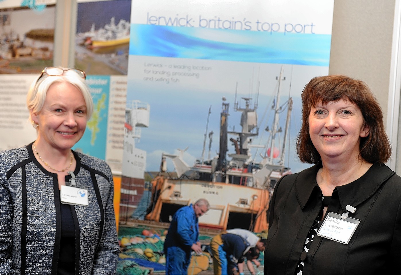 The Scottish fishing exhibition at AECC, Aberdeen.  In the picture are Carole Laignel, Shetland seafood centre, left and Sandra Laurenson, chief executive, Lerwick Port authority.