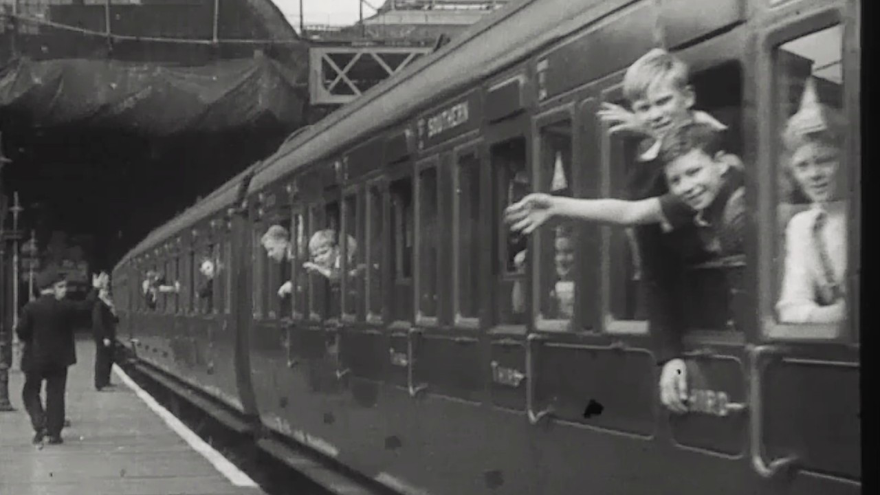 handout video still issued by the British Council taken from their film, These Children Are Safe (1940), one of the final remaining films in its archive Film Collection from the 1930s and 1940s to be released. The film  children being evacuated to the countryside during wartime.