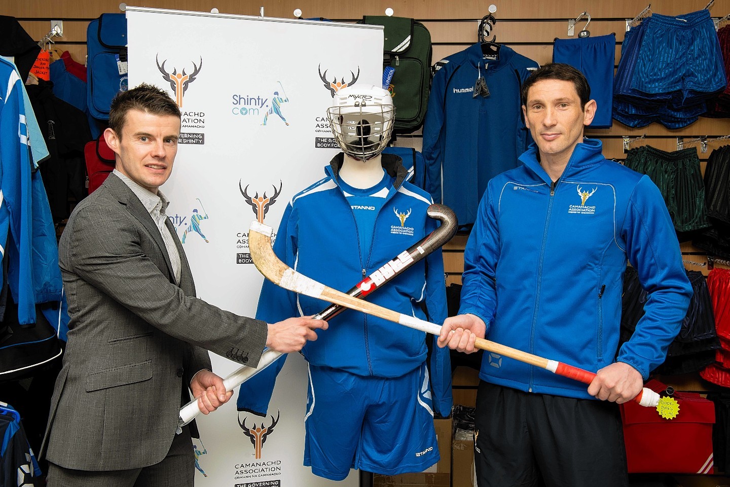 Colin Hill, director of Gilmour Sports, and Ronald Ross MBE, coach of the Scotland shinty team.