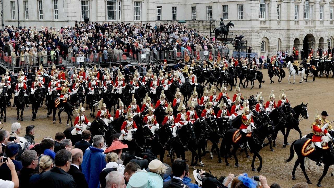 Handout photo issued by the Ministry of Defence of members the Household Cavalry after they were presented with new standards by Queen Elizabeth II at Horse Guards Parade, London.