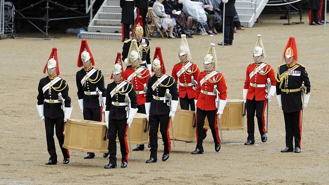 Handout photo issued by the Ministry of Defence of members the Household Cavalry before they were presented with new standards by Queen Elizabeth II at Horse Guards Parade, London.