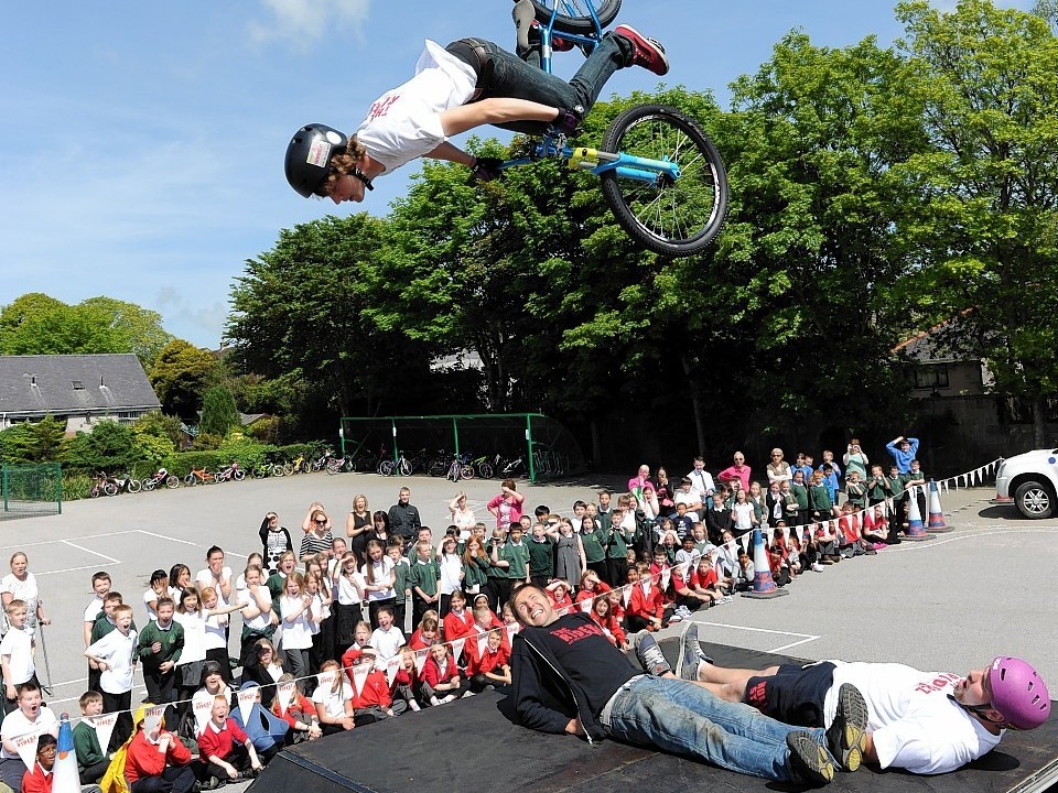 The Riderz grip an audience of school children from Fernielea, Hazlewood, Kingsford, Holy Family and Hazlehead Primary School.