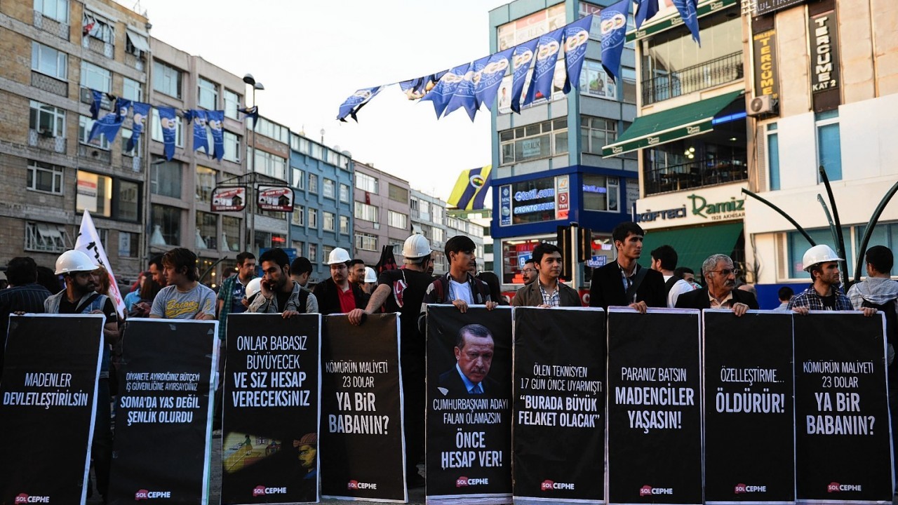 Thousands of protesters march to condemn the Soma mine disaster and government's labor policy, in Istanbul,