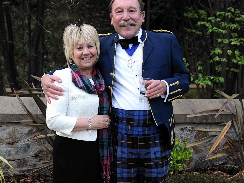The opening of the Speyside Whisky Festival at Glen Grant Distillery, Rothes. Linda Mellis, left, Charlie MacLean, right.