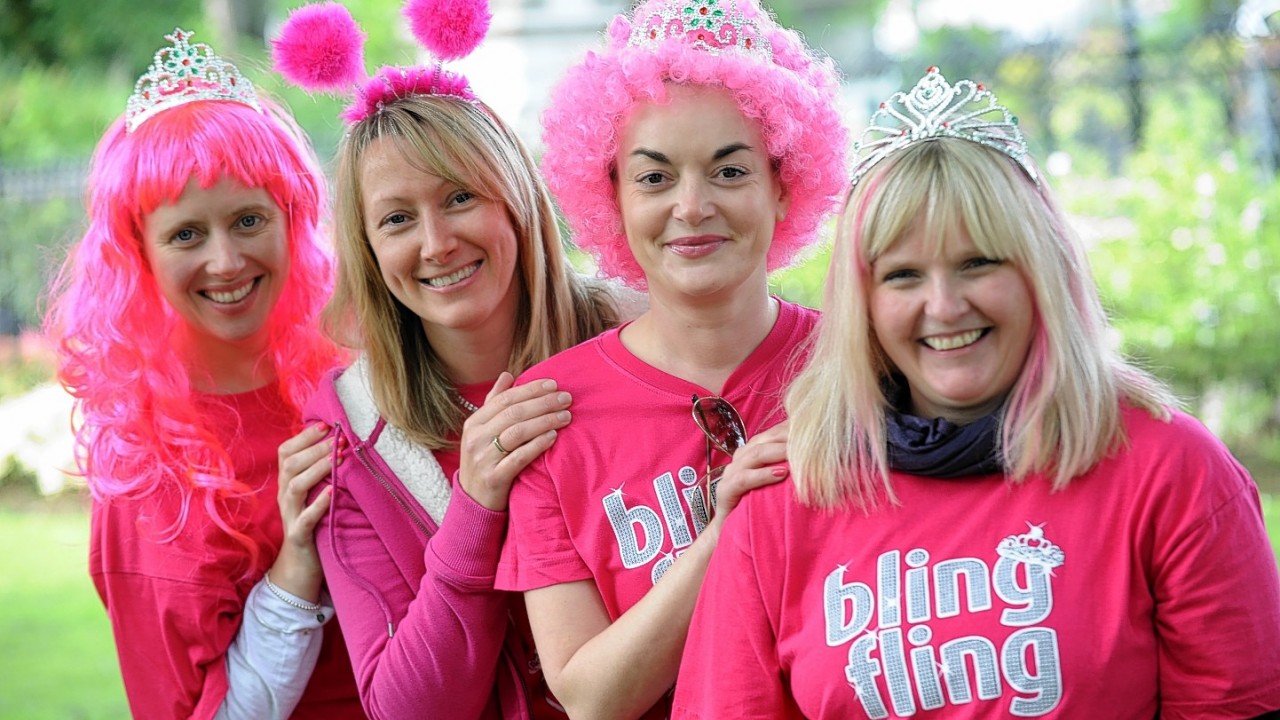Annual Bling Fling charity walk 2014, at Duthie Park. Pictrue of (L-R) Susan Gray, Lynnette Knowles, Jill Durham and Lois Gall.