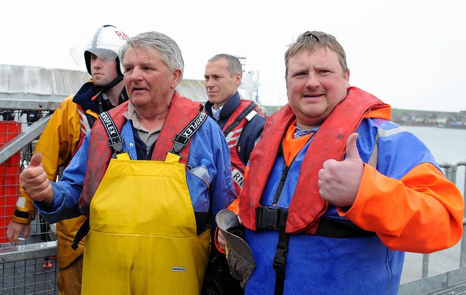 The fishermen found at sea pictured in the Harbour at Montrose