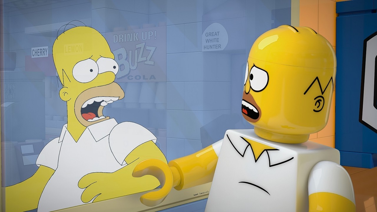 This image released by FOX shows character Homer Simpson, from the animated series, "The Simpsons," as a Lego figure in episode No. 550, titled, "Brick Like Me," airing Sunday. Using computer-generated special effects, the town of Springfield and its residents have been reimagined in the style of the famed plastic toys.