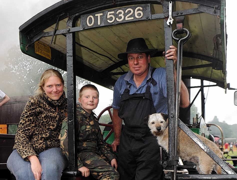 Joanne, Patrick and David Lees on board the 1927 Wallis Advance