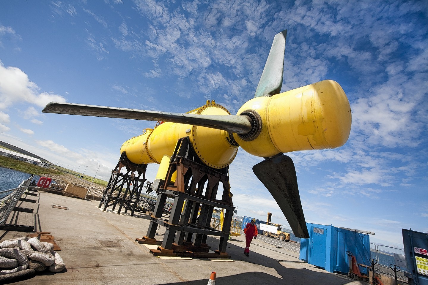 An Alstom tidal-energy device being prepared for testing at Hatston Pier in Kirkwall, Orkney