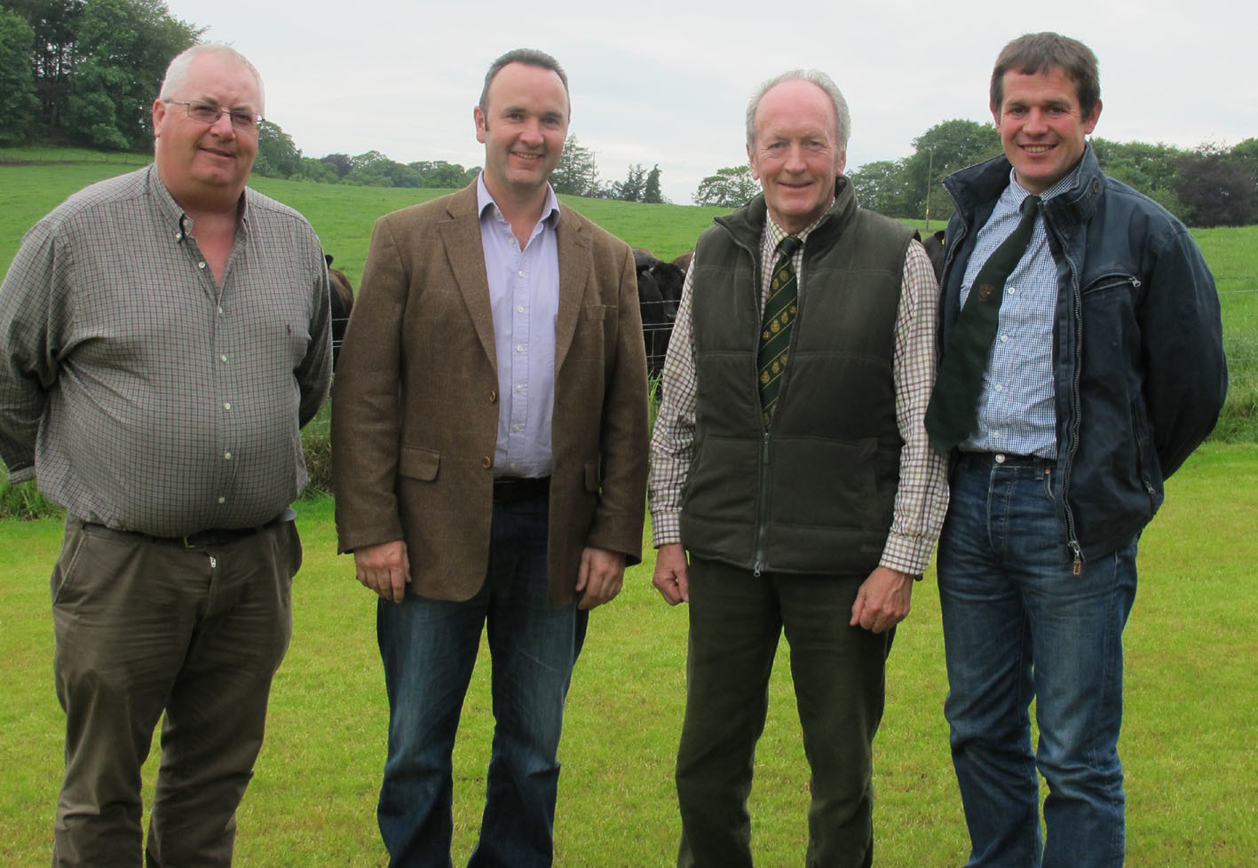 Beef event host farmer, Peter Alexander (second right) and his son, Murray (second left), with SBA vice-chairman, Jim Stewart (left) and event convener, Robert McNee