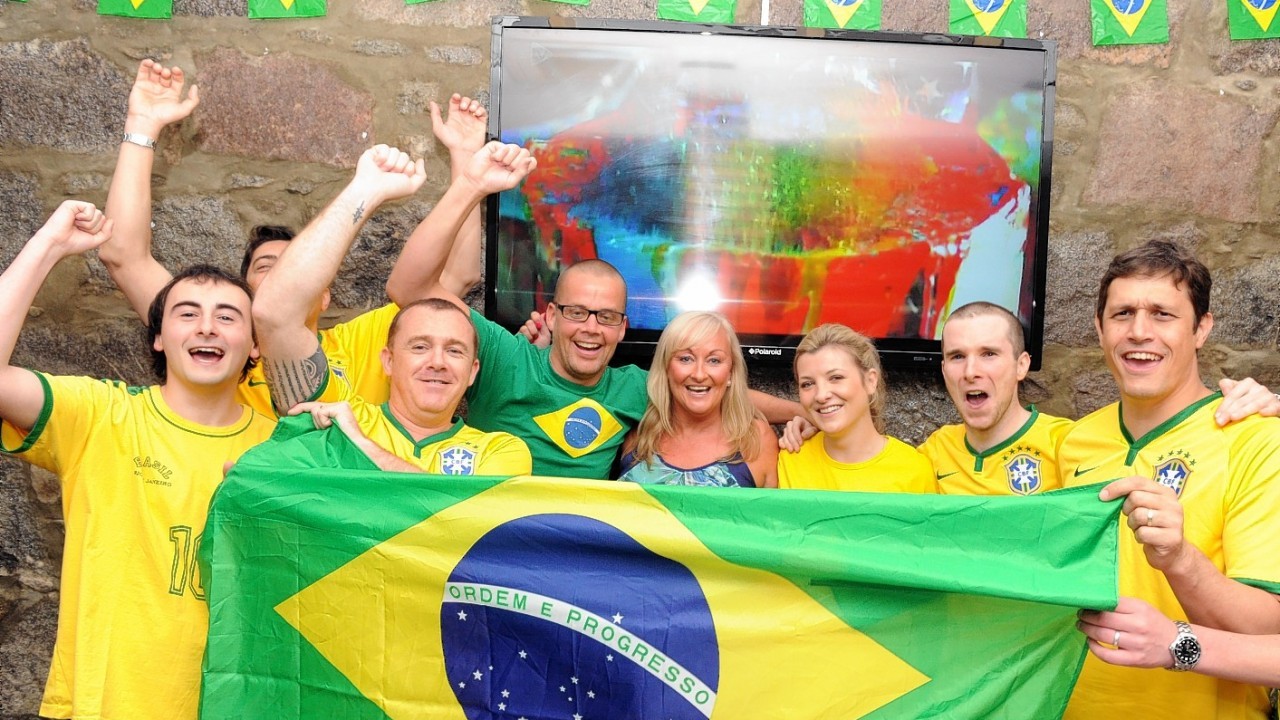 Brazil fans getting ready for last night's game against Croatia at Hey Brazil, Crown Street, Aberdeen.