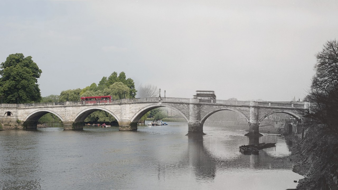 Richmond Bridge in 1930 and in the modern day, as the Museum of London Docklands released photographs showing then and now views of London and its most iconic bridges across the ages ahead of their new art exhibition 'Bridge'.