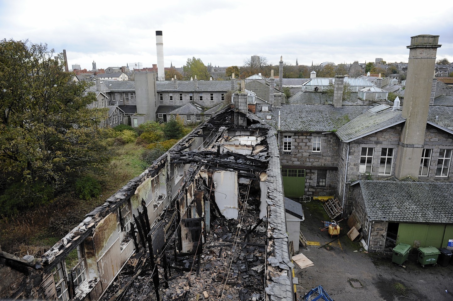 The burnt out shell of the old Cornhill Hospital building