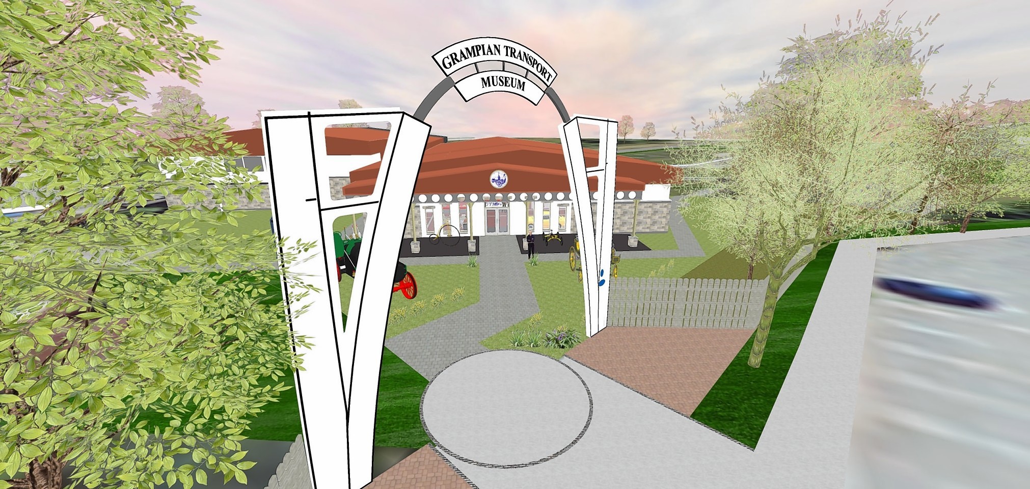 Artist impressions for the new visitor reception at Grampian Transport Museum, Alford