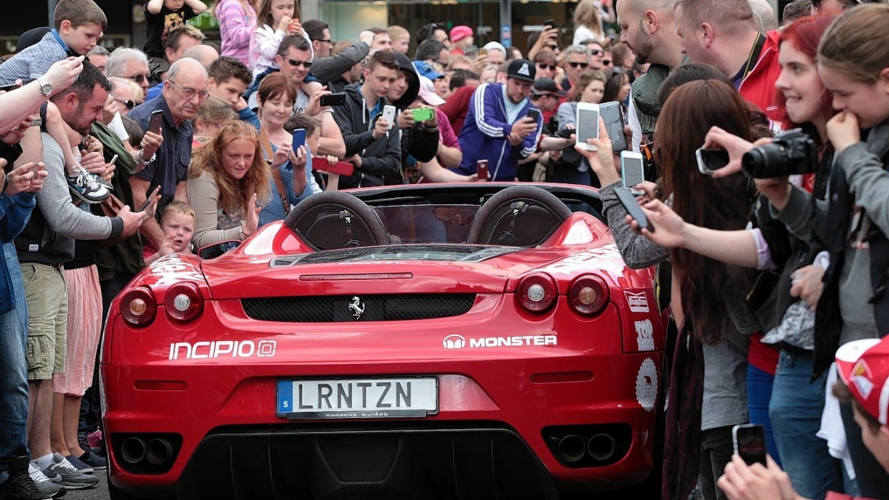 Hundreds of people turned out to watch dozens of supercars set off from The Mound in Edinburgh and head to London on the next stage of the Gumball 3000.