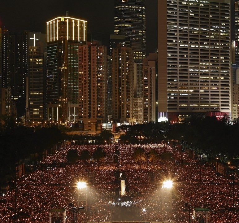 Tens of thousands of people attend a candlelight vigil at Victoria Park in Hong Kong, to mark the 25th anniversary of the June 4th Chinese military crackdown on the pro-democracy movement in Beijing.