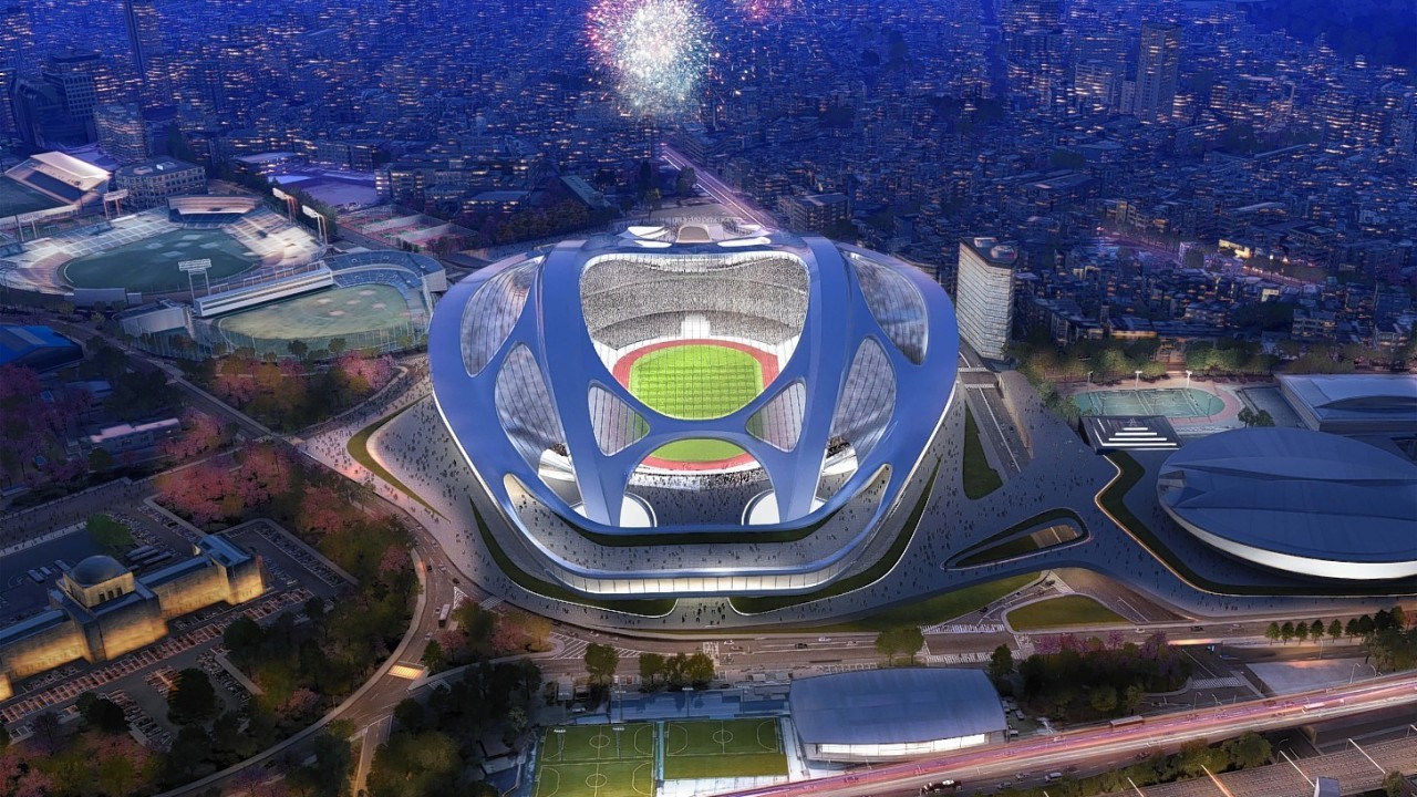 This artist rendering file released by Japan Sport Council shows the new National Stadium, the main venue Tokyo plans to build for the 2020 Summer Olympics.