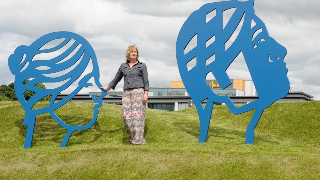 Artwork was unveiled at Prime Fourt at Kingswells. Artist-in-Residence Rosemary Beaton with her sculptor.