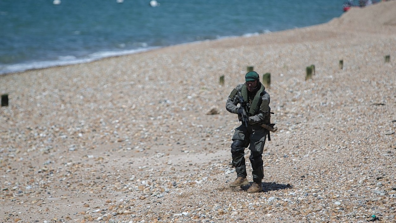 British and Dutch Marines invade the beach near Southsea Common in Hampshire to mark the 70th Anniversary of the D-Day landings