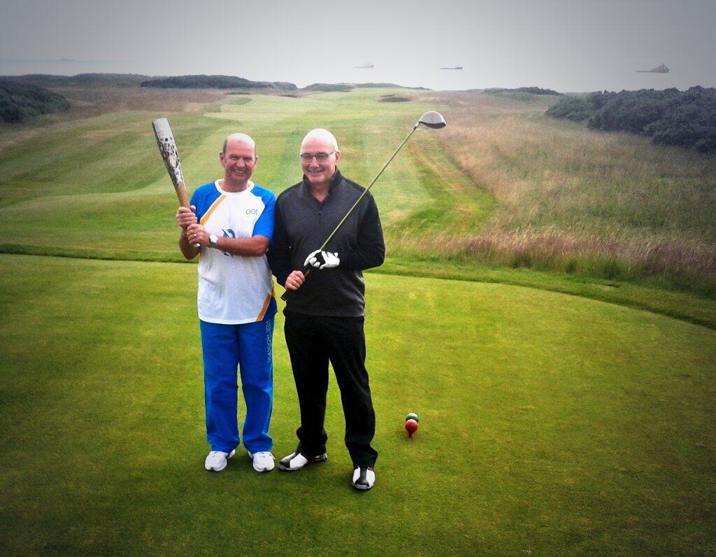 Willie Miller tees-off the Baton Relay at Royal Aberdeen Golf Club