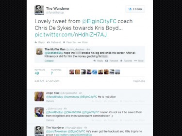 Chris De Syke's tweet about Kris Boyd