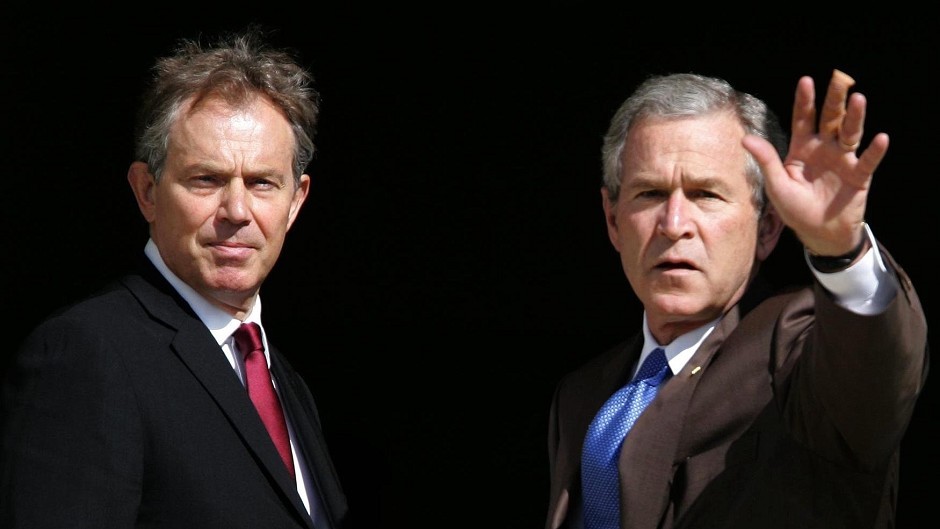 Former Prime Minister Tony Blair, pictured with George Bush