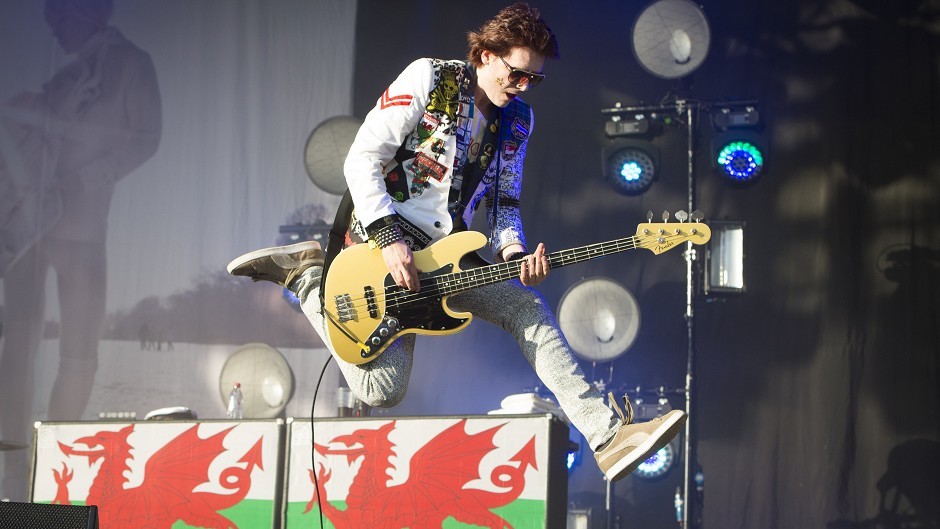 Nicky Wire of the Manic Street Preachers performing at the Glastonbury Festival
