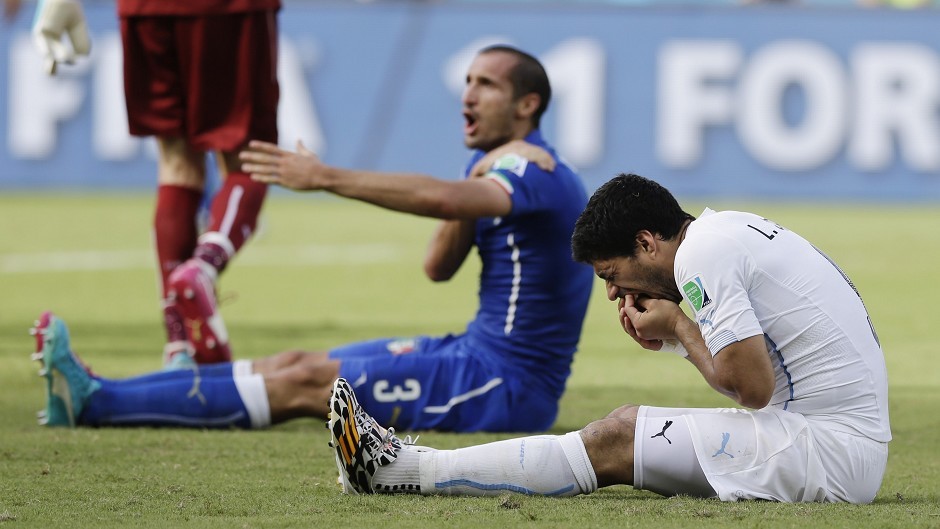 Italy's Giorgio Chiellini accused Luis Suarez of biting him during the contest (AP)