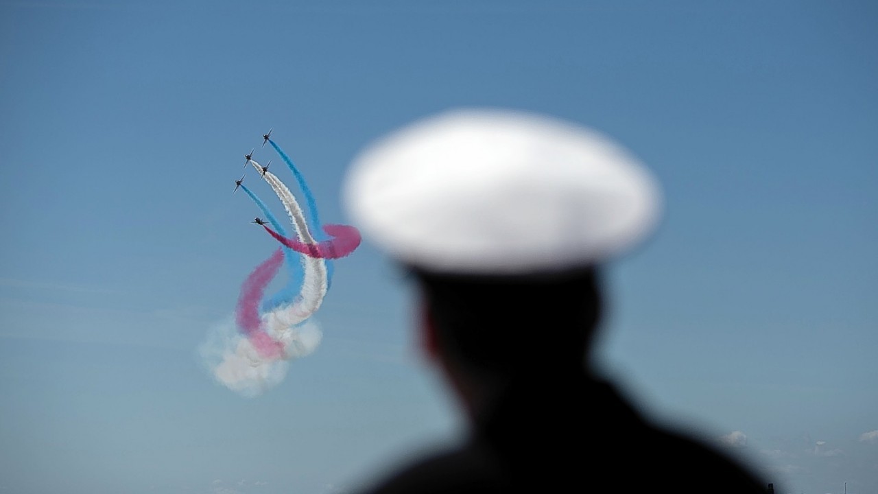 The RAF's Red Arrows perform over  Southsea Common in Hampshire, to mark the 70th Anniversary of the D-Day landings.