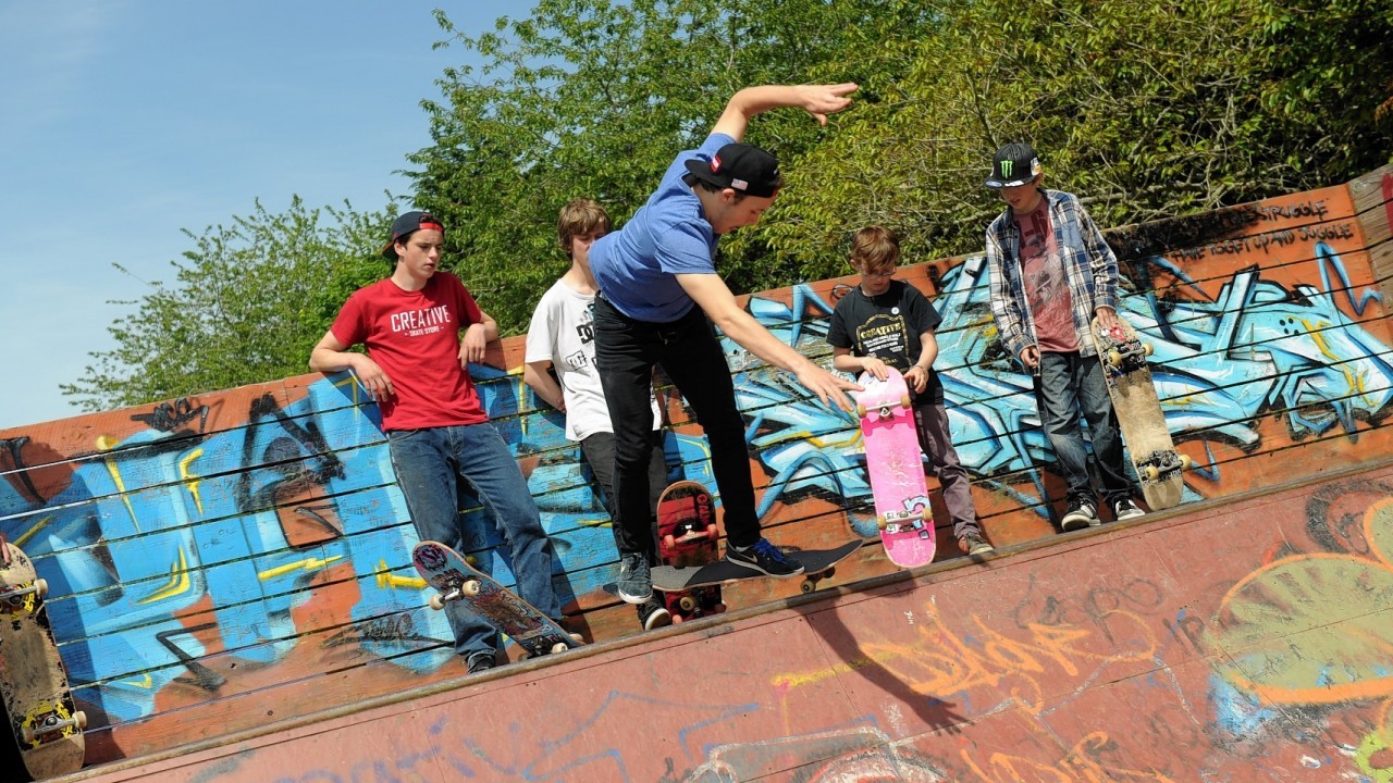 Bught Park, Inverness.  Pictured, skateboarders and bmx'ers hold a Skate Jam as a farewell party for the old track.