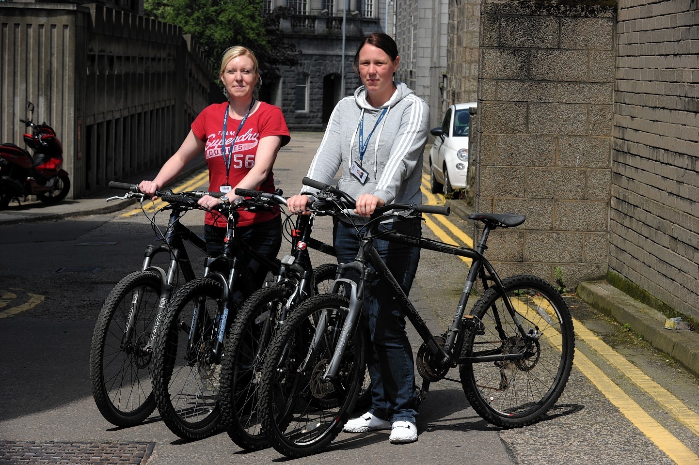 Police with some of the stolen bikes